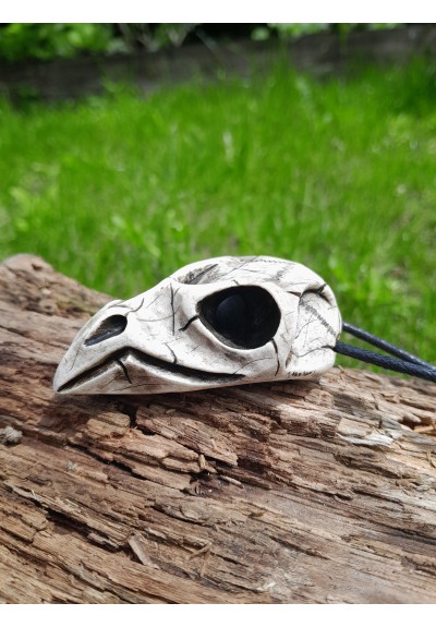 Raven skull amulet | hand-carved moose antler Viking pendant