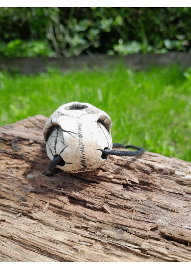 Hand-carved moose antler Viking raven skull amulet