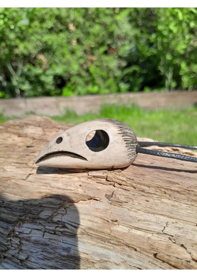 Hand-carved Raven skull & pentagram moose antler amulet