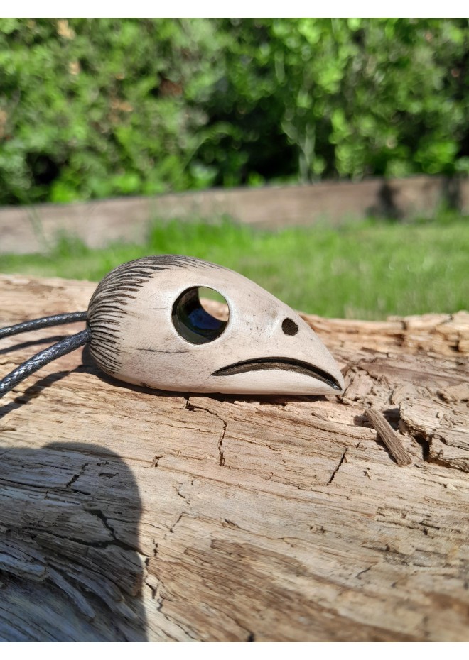 Hand-carved Raven skull & pentagram moose antler amulet