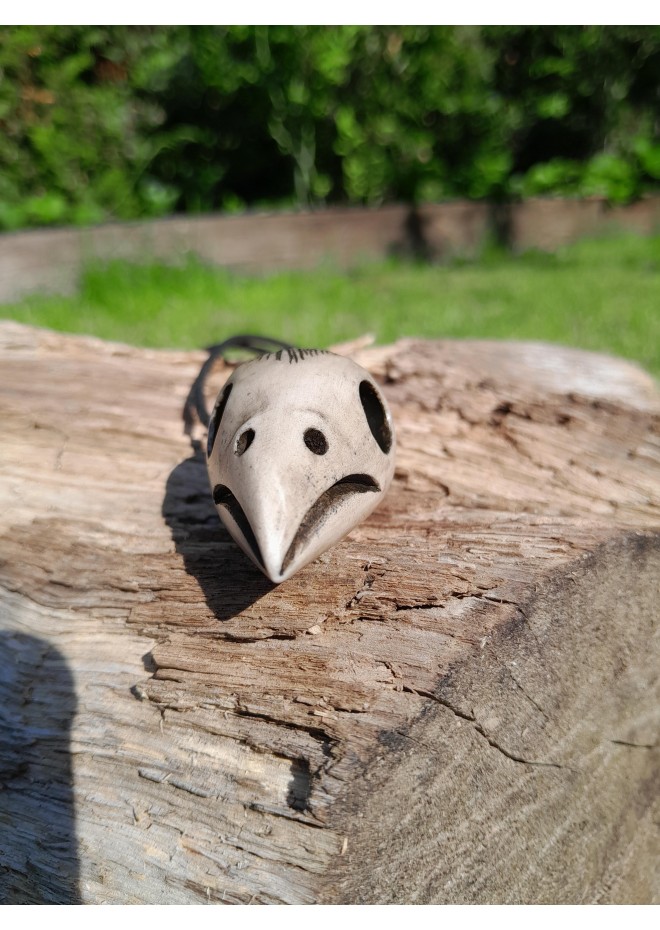 Hand-carved Raven skull & pentagram moose antler amulet
