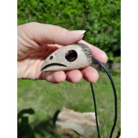 Raven skull pentagram amulet – Hand-carved moose antler pendant