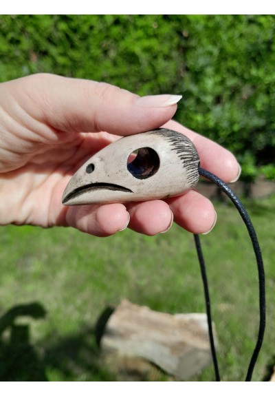 Raven skull pentagram amulet – Hand-carved moose antler pendant