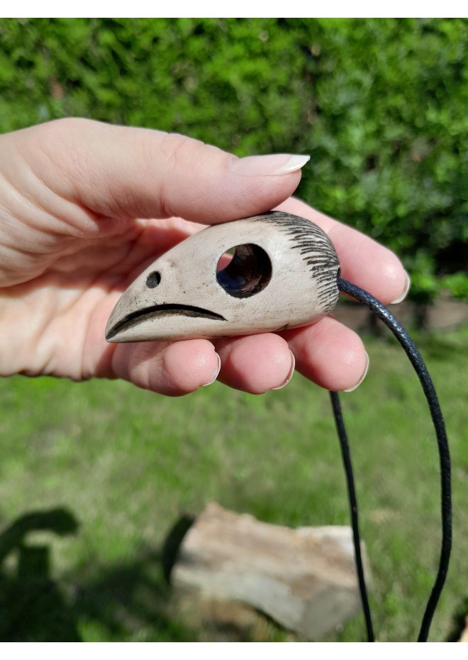 Hand-carved Raven skull & pentagram moose antler amulet