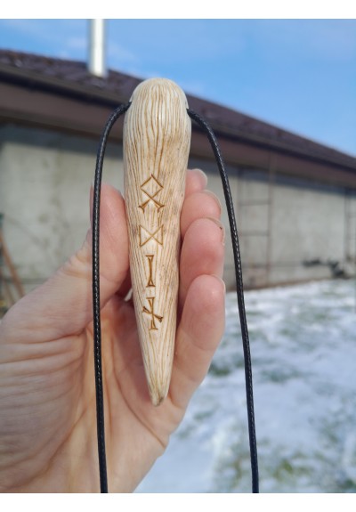 Odin rune amulet - hand-carved moose antler with name runes