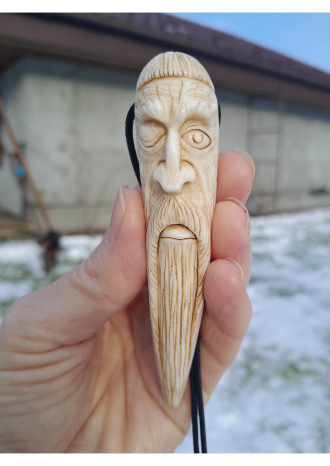 Odin amulet with runes| moose antler hand-carved 