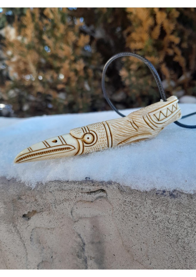 Viking wolf and raven amulet in moose antler