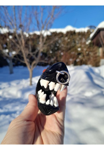 Fenrir Wolf head amulet – Hand-carved Viking pendant from buffalo horn & moose antler