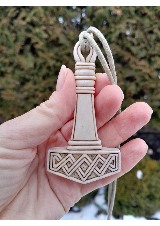 Hand-carved Thor’s Hammer moose antler amulet