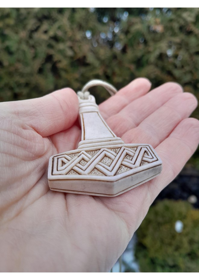 Hand-carved Thor’s Hammer moose antler amulet