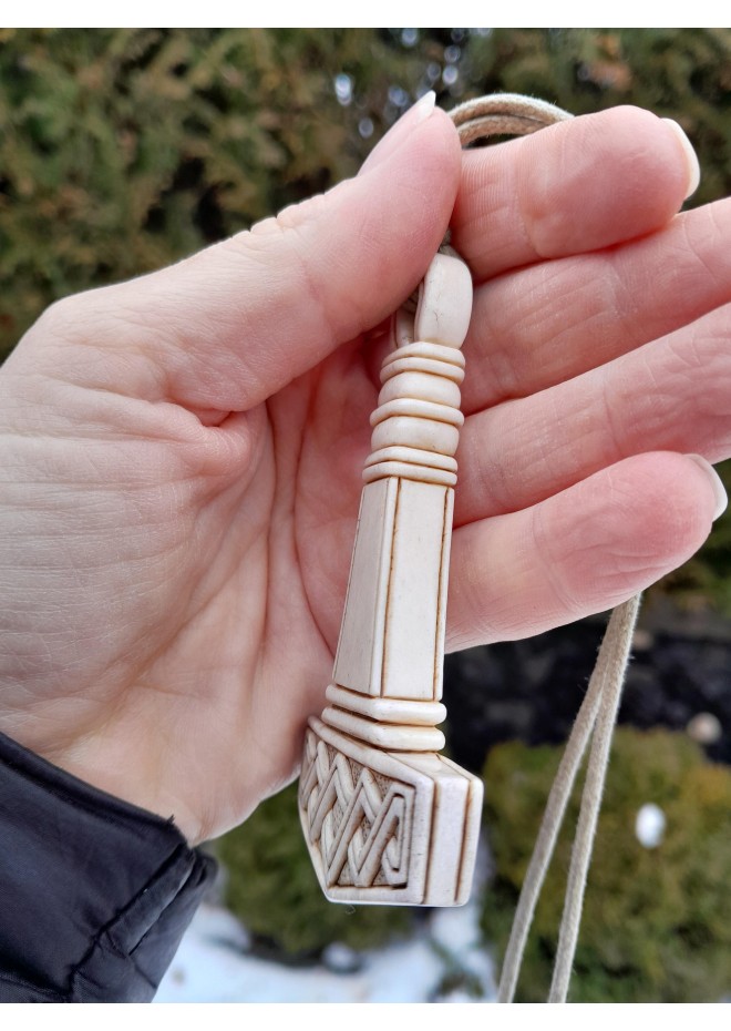 Hand-carved Thor’s Hammer moose antler amulet