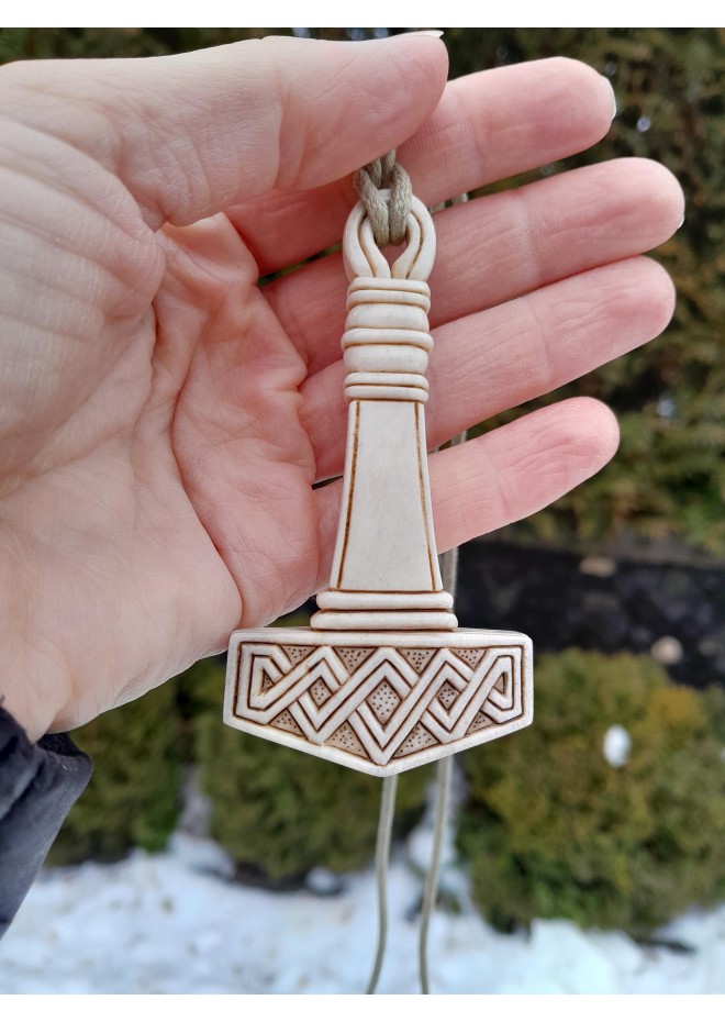 Hand-carved Thor’s Hammer moose antler amulet
