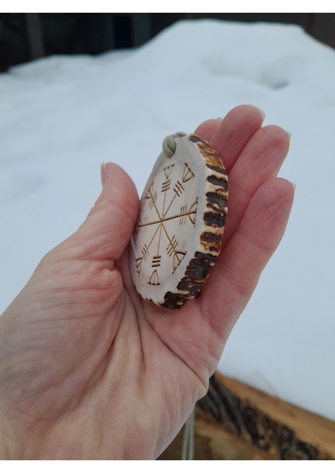 Viking Helm of Awe amulet with Norse bindrune | Hand-carved