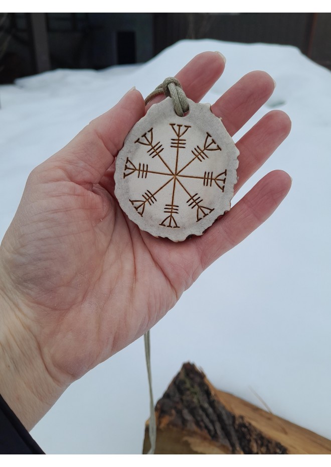 Viking Helm of Awe amulet with Norse bindrune | Hand-carved