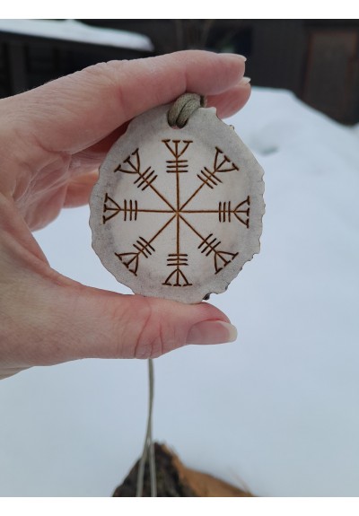 Hand-carved Viking Helm of Awe moose antler amulet