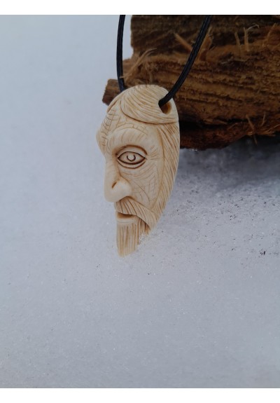 Odin amulet with Ansuz rune hand-carved from moose antler