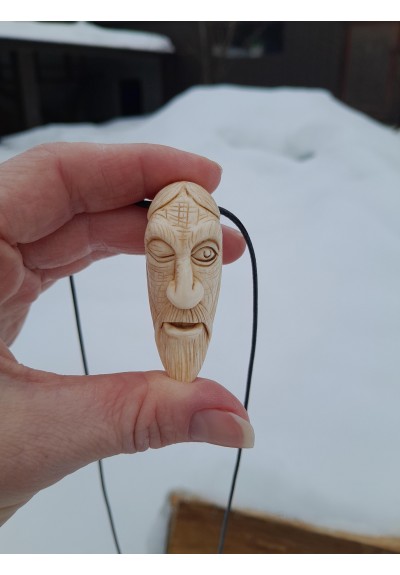Odin amulet with Ansuz rune hand-carved from moose antler
