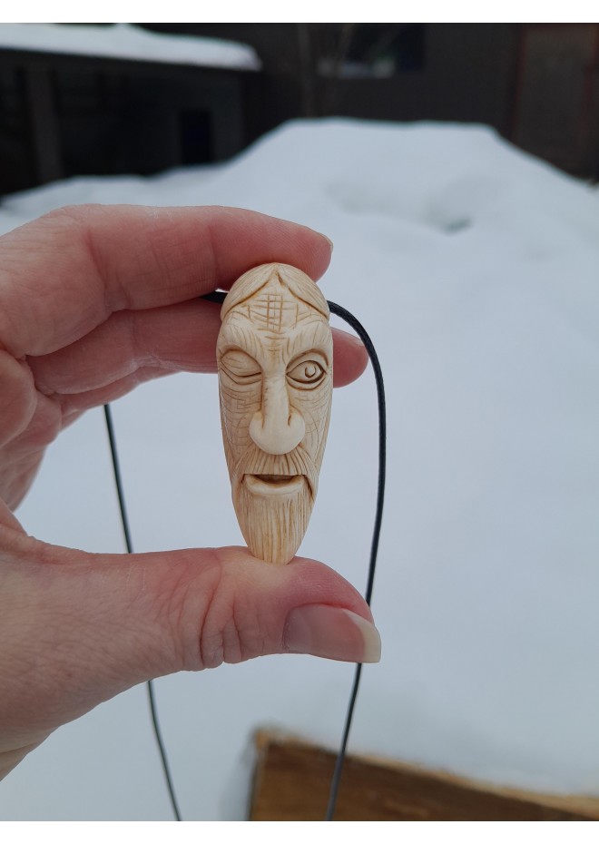 Hand-carved Odin pendant with Ansuz rune