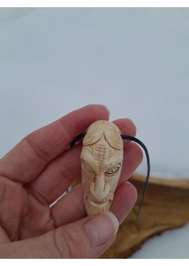 Hand-carved Odin pendant with Ansuz rune