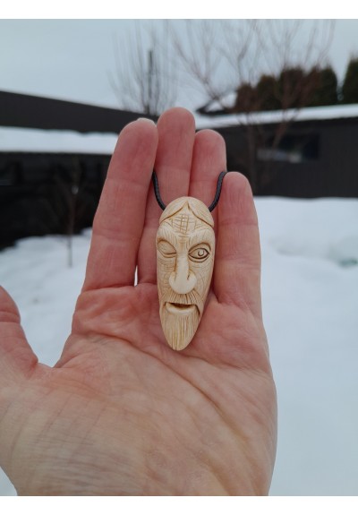 Odin amulet with Ansuz rune hand-carved from moose antler