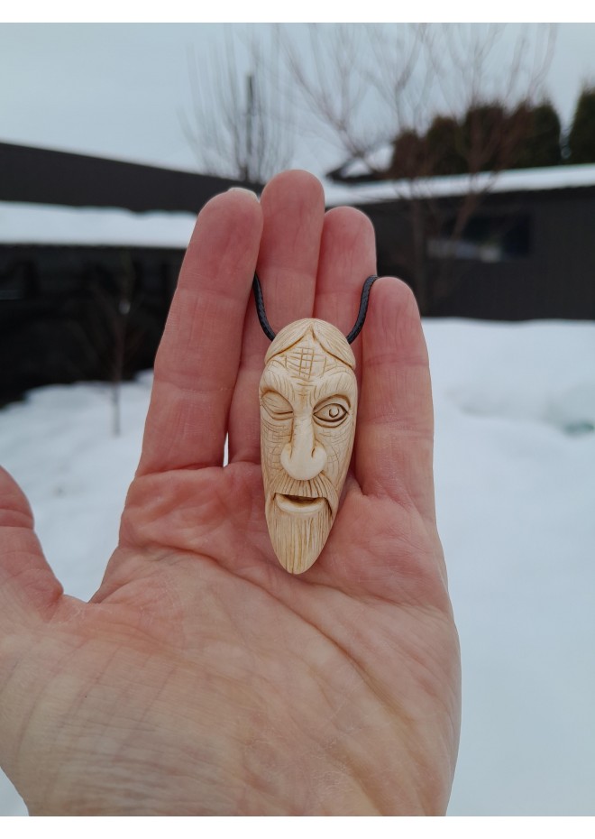 Hand-carved Odin pendant with Ansuz rune