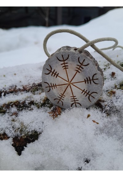 Moose antler Viking amulet with Helm of Awe and Valknut