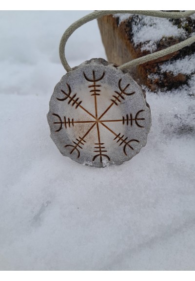 Moose antler Viking amulet with Helm of Awe and Valknut
