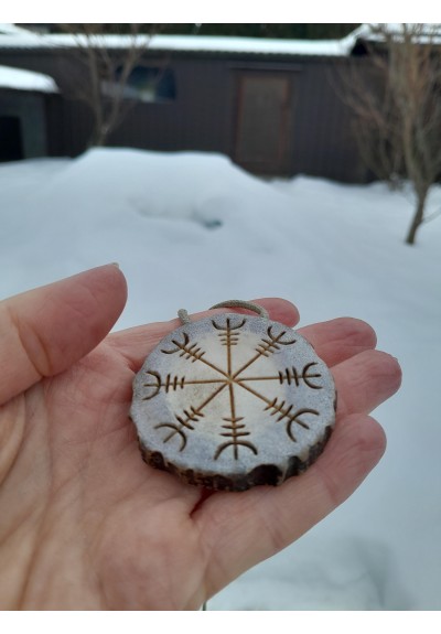 Moose antler Viking amulet with Helm of Awe and Valknut