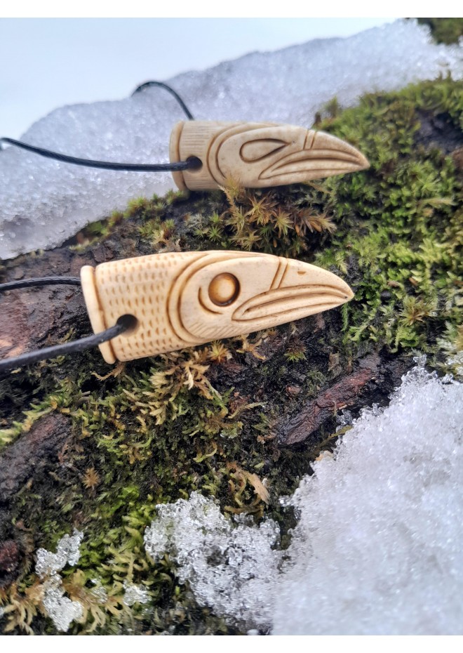 Small Raven head rune amulets from moose antler