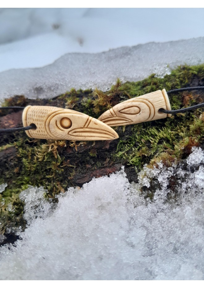Small Raven head rune amulets from moose antler