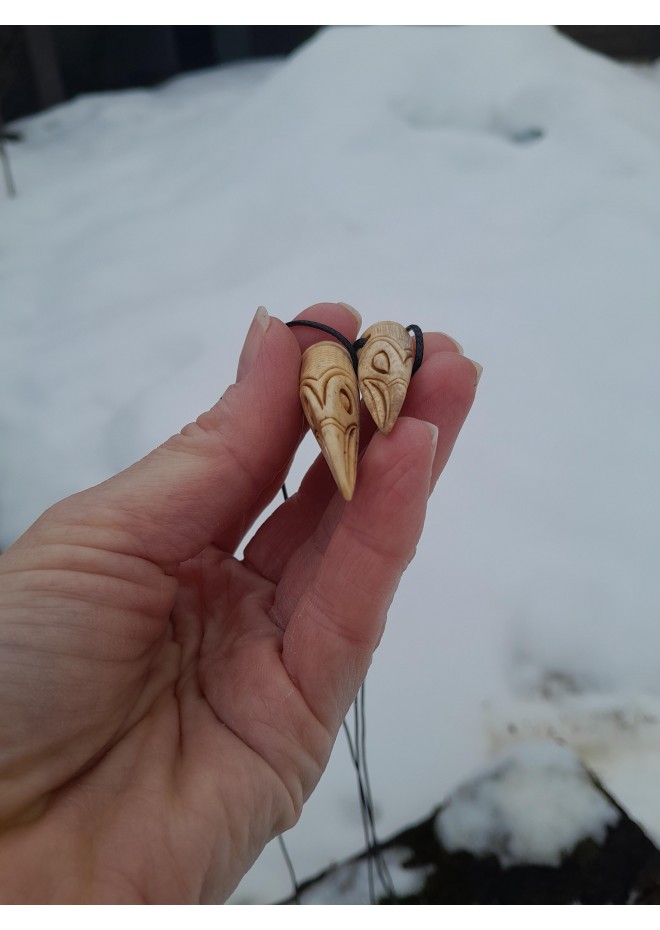 Small Raven head rune amulets from moose antler