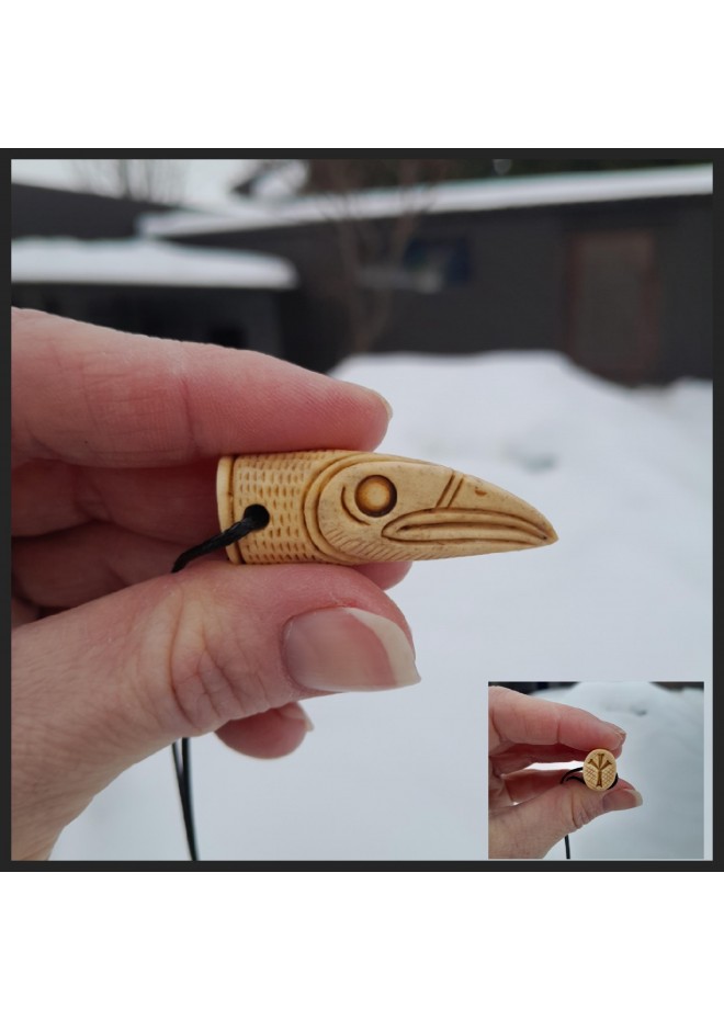 Small Raven head rune amulets from moose antler