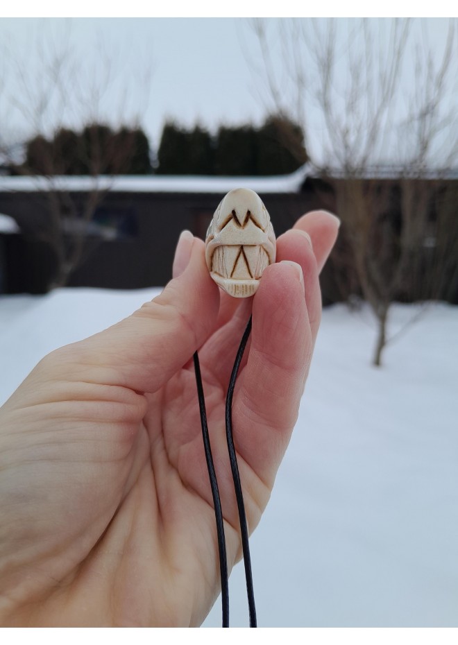 Viking Dragon head amulet from moose antler with Algiz rune