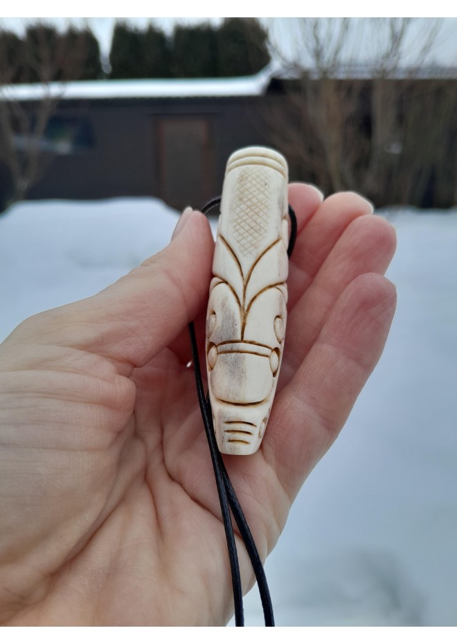 Viking Dragon head amulet from moose antler with Algiz rune