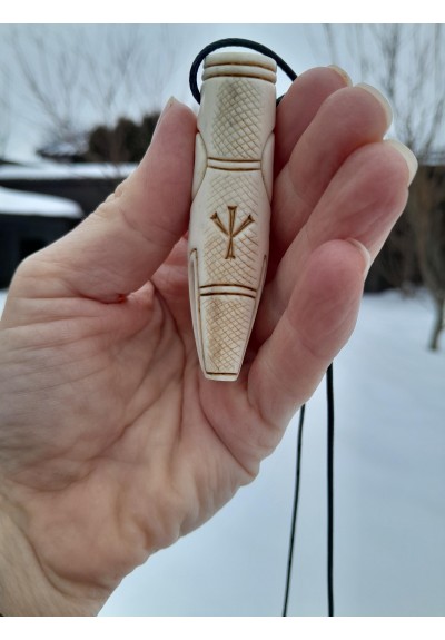 Hand-carved Viking Dragon head amulet with Algiz rune