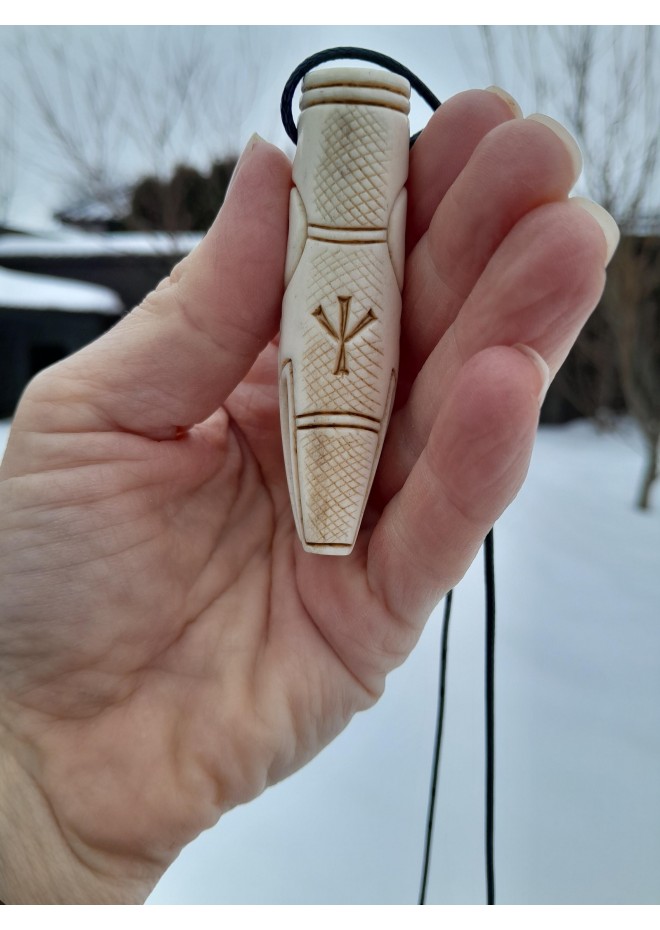 Viking Dragon head amulet from moose antler with Algiz rune