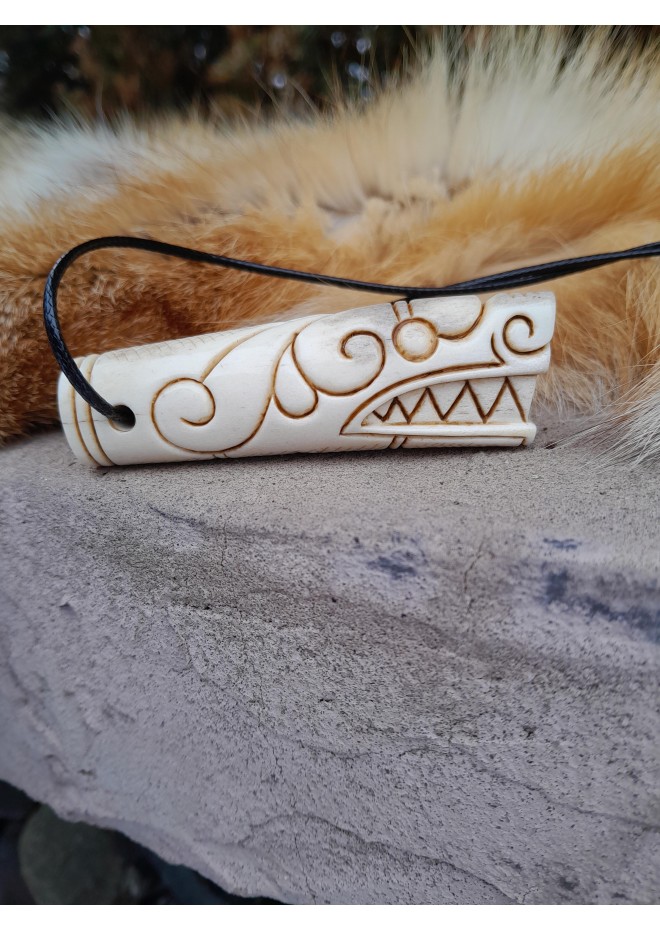 Viking Dragon head amulet from moose antler with Algiz rune