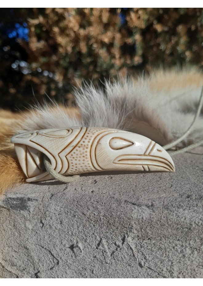 Viking moose antler amulet: Dragon and Raven