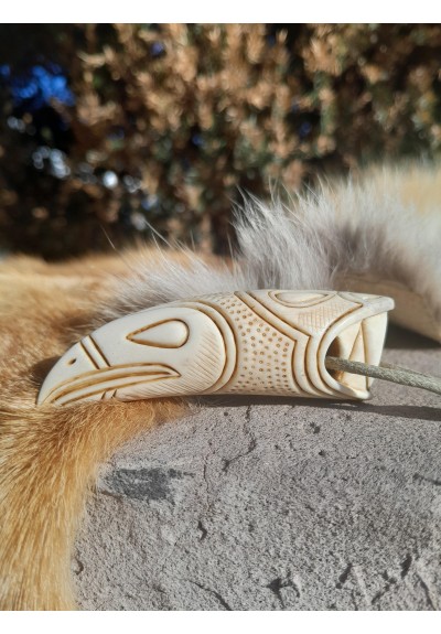 Hand-carved moose antler Viking amulet: Dragon & Raven