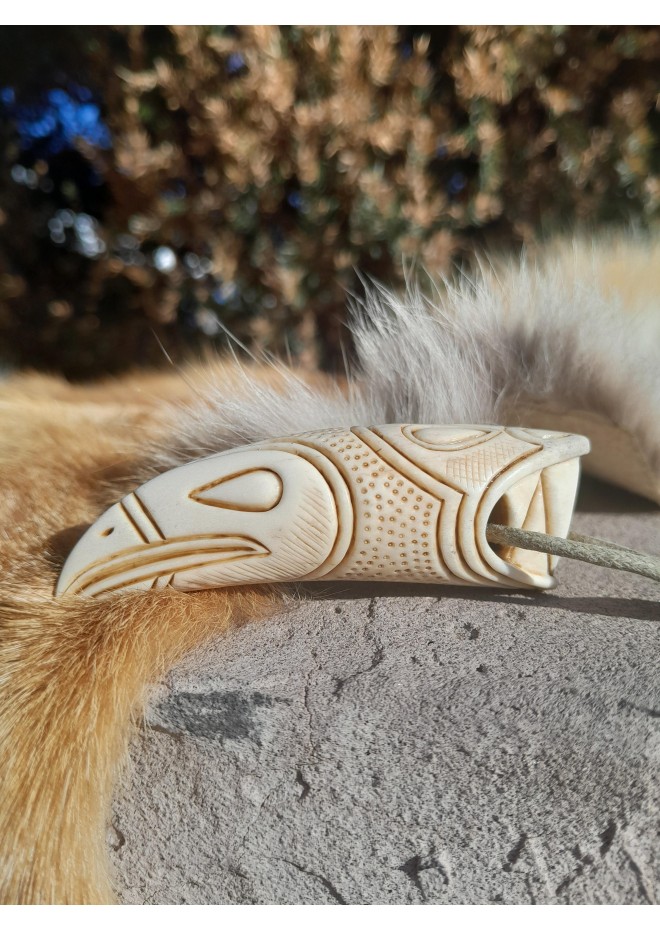 Viking moose antler amulet: Dragon and Raven