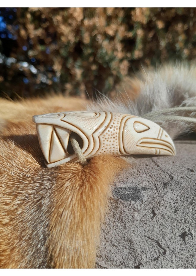 Viking moose antler amulet: Dragon and Raven