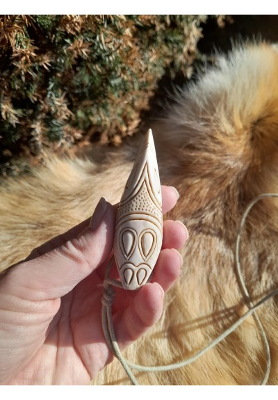Hand-carved moose antler Viking amulet: Dragon & Raven