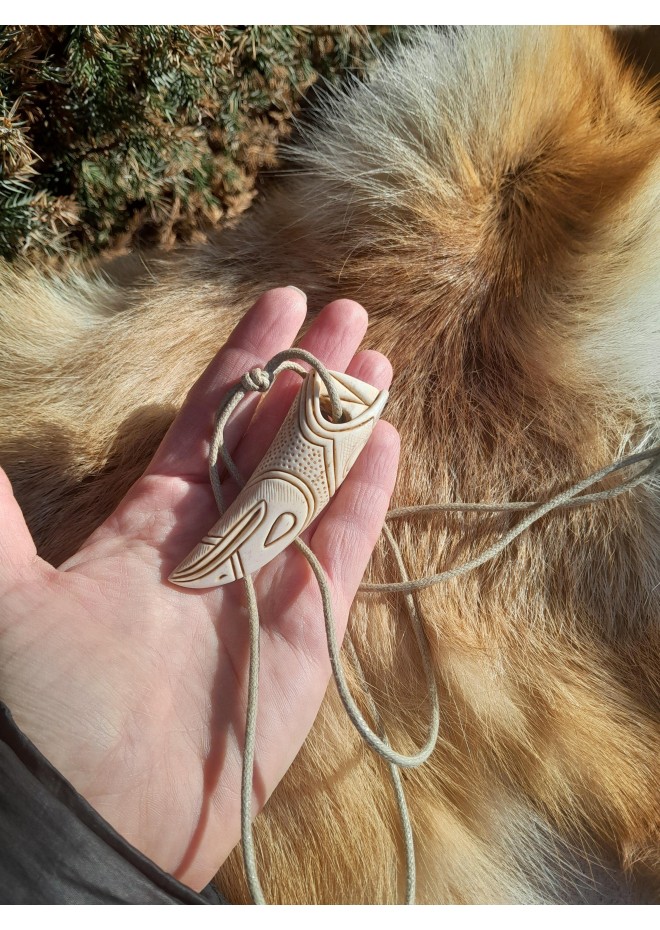 Viking moose antler amulet: Dragon and Raven