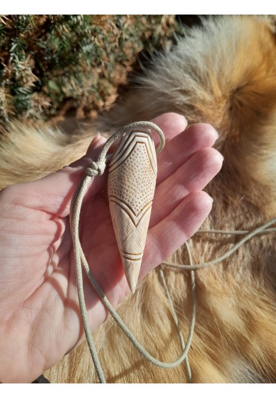 Hand-carved moose antler Viking amulet: Dragon & Raven