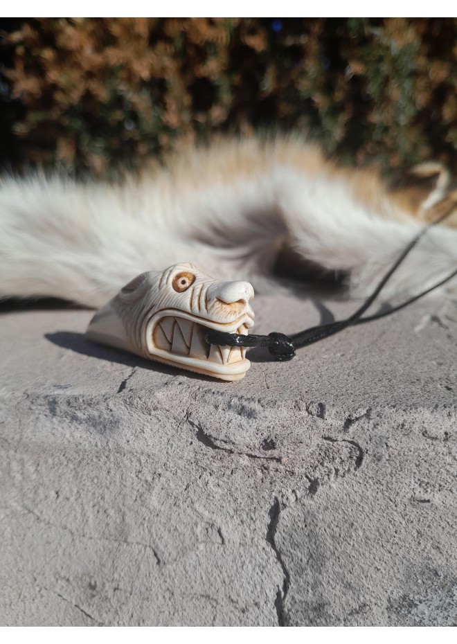 Wolf antler amulet with Tiwaz rune | Viking pagan jewelry