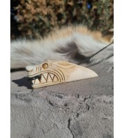 Hand-carved moose antler Wolf amulet with Tiwaz rune 