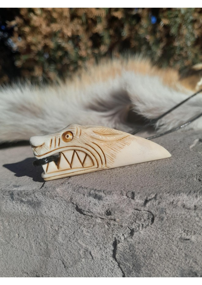 Wolf antler amulet with Tiwaz rune | Viking pagan jewelry