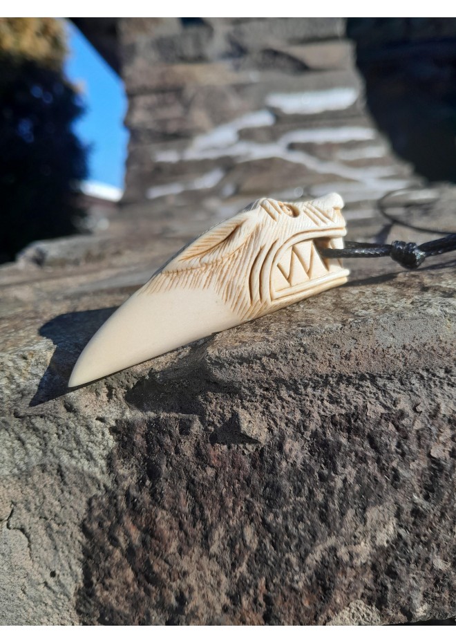 Wolf antler amulet with Tiwaz rune | Viking pagan jewelry