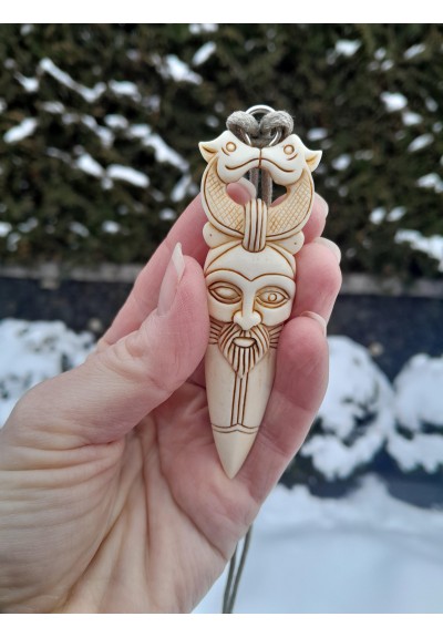 Custom spear pendant with Odin face and Dragons
