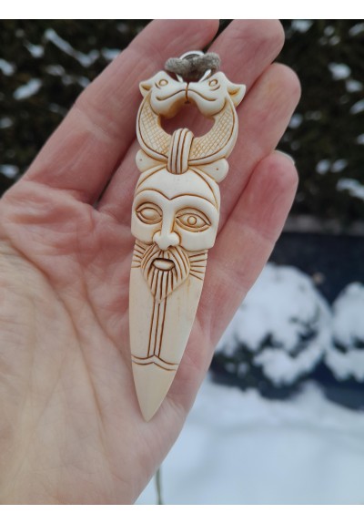 Custom spear pendant with Odin face and Dragons